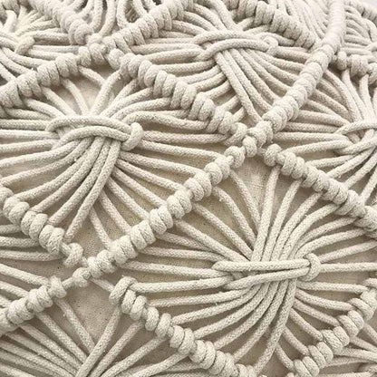 Artistic Wooven Cotton Pouf White