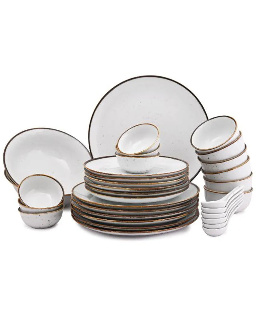 Olé White Sparkle Porcelain Dinner Set  | Set of 33 pcs