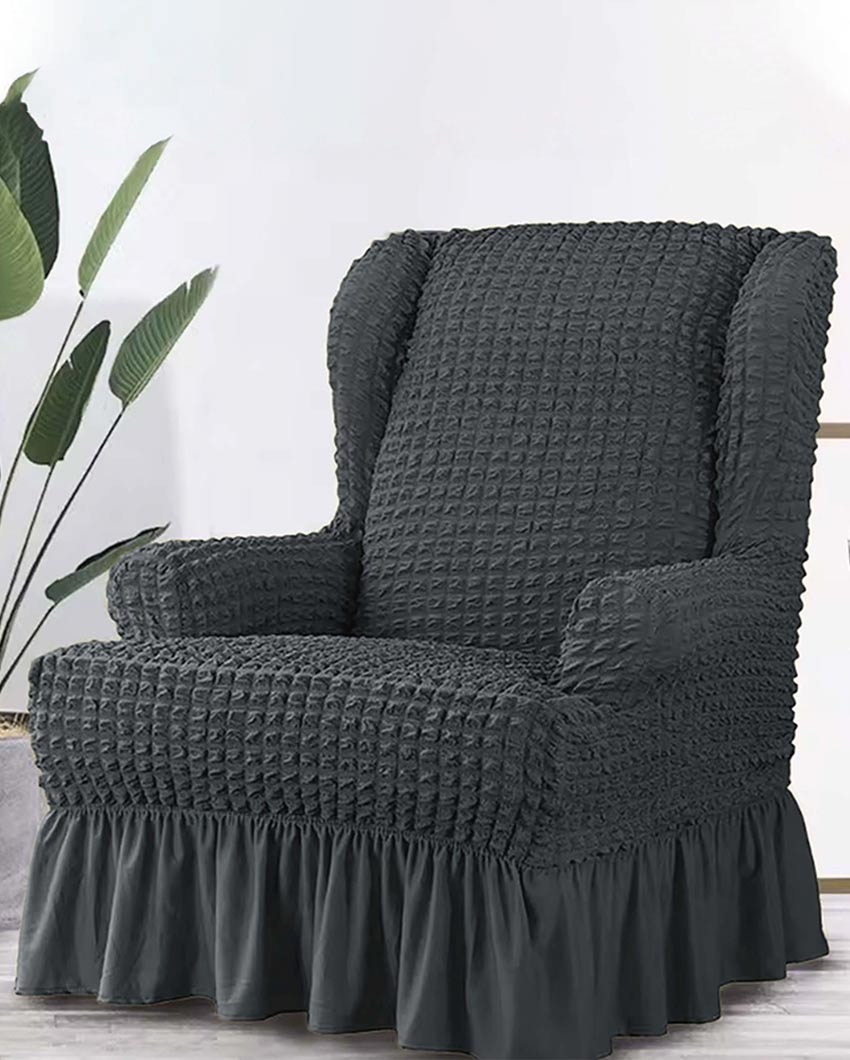 Bubble Polyester Wingback Stretchable Slip Chair Cover | 35 x 33 x 39 inches