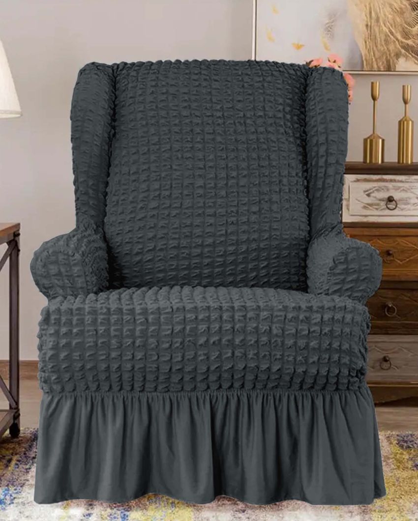 Bubble Polyester Wingback Stretchable Slip Chair Cover | 35 x 33 x 39 inches