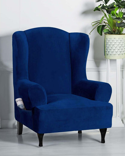 Velvet Wingback Stretchable Slip Chair Cover | 35 x 33 x 39 inches