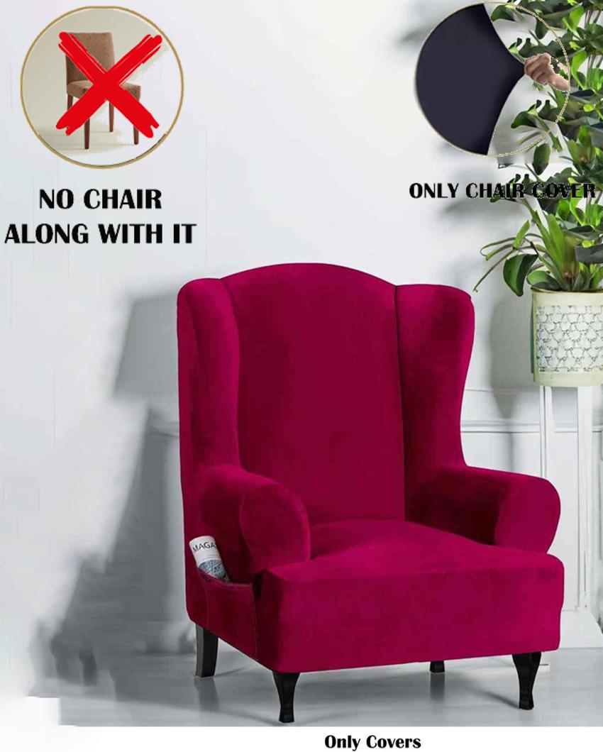 ONLY CHAIR COVER | Velvet Wingback Stretchable Slip Chair Cover | 35 x 33 x 39 inches