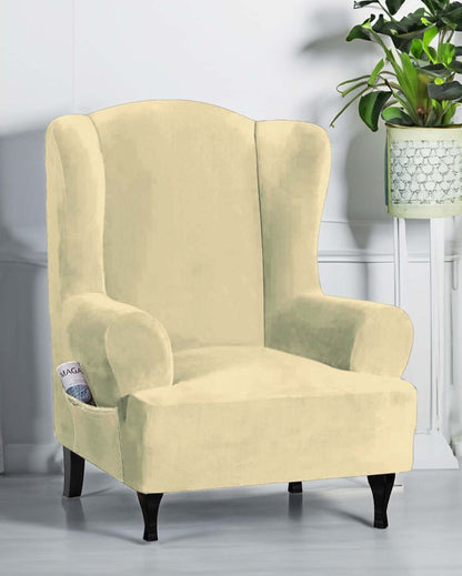 Velvet Wingback Stretchable Slip Chair Cover | 35 x 33 x 39 inches