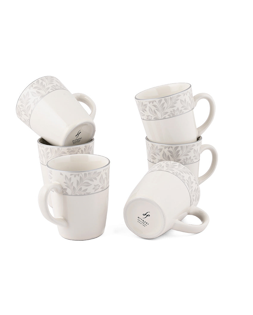 Winter Garden Printed Porcelain Coffee Mugs | Set of 6