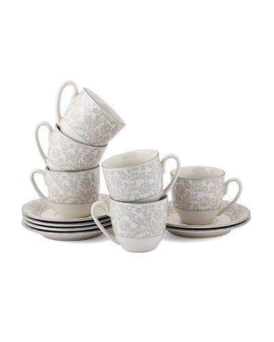 Elegant Winter Garden Porcelain Cups & Saucers | Set of 12