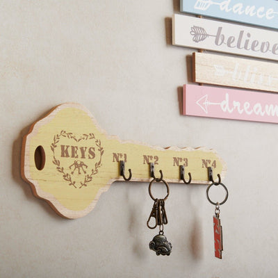 Key Shape Wooden Key Holder | 6 x 12 inches