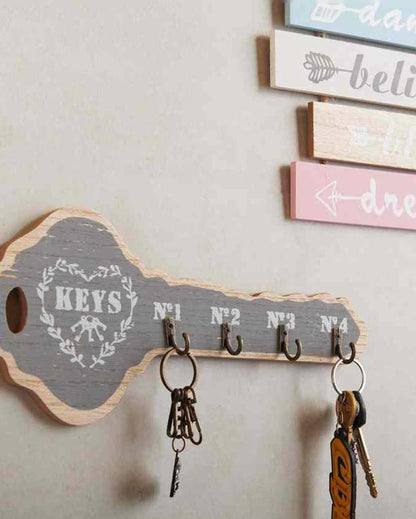 Key Shape Wooden Key Holder | 6 x 12 inches