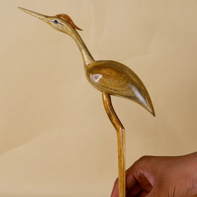 Elegant Wooden Carved Flamingo Sculpture | 11 Inches Default Title