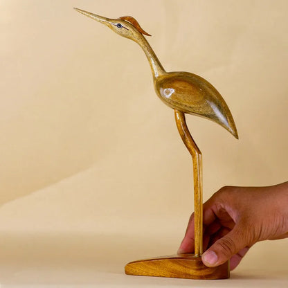 Elegant Wooden Carved Flamingo Sculpture | 11 Inches Default Title