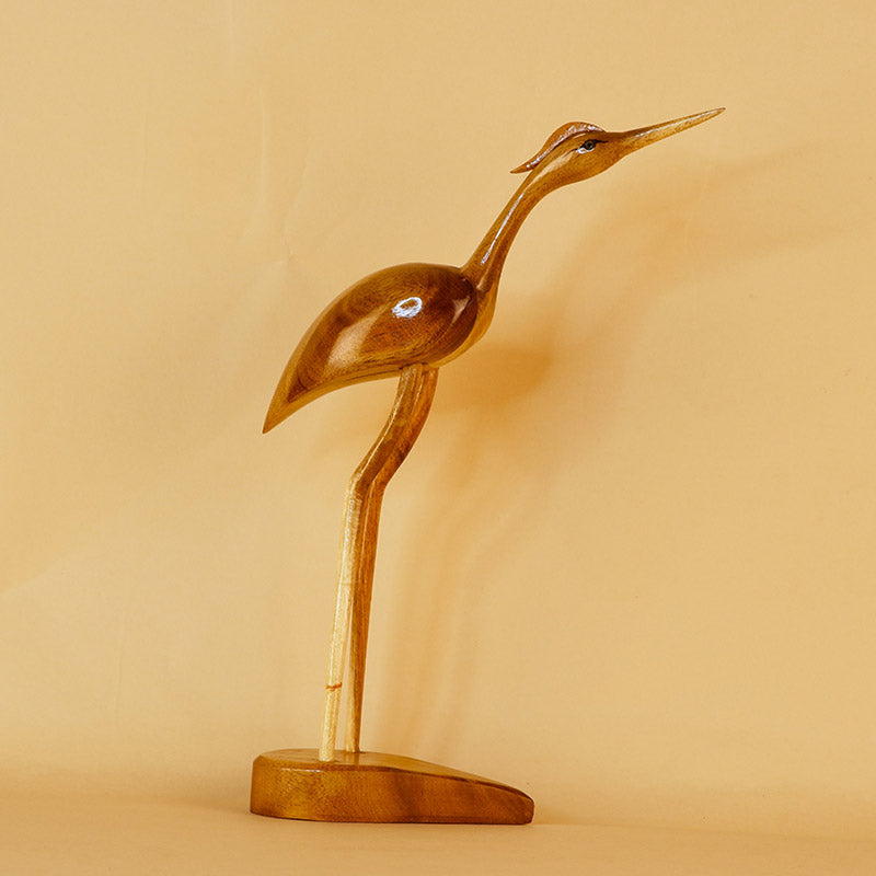 Elegant Wooden Carved Flamingo Sculpture | 11 Inches Default Title