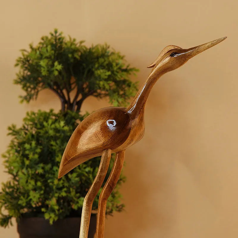 Elegant Wooden Carved Flamingo Sculpture | 11 Inches Default Title