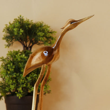 Elegant Wooden Carved Flamingo Sculpture | 11 Inches Default Title