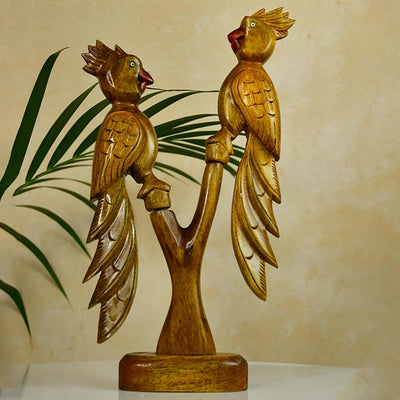 Hand-Carved Brown Wooden Parrot Decorative Object | 6 x 2 x 10 inches