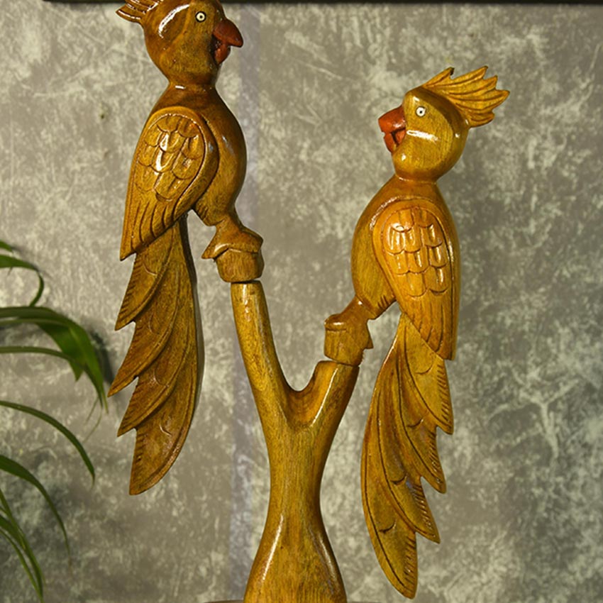 Hand-Carved Brown Wooden Parrot Decorative Object | 6 x 2 x 10 inches