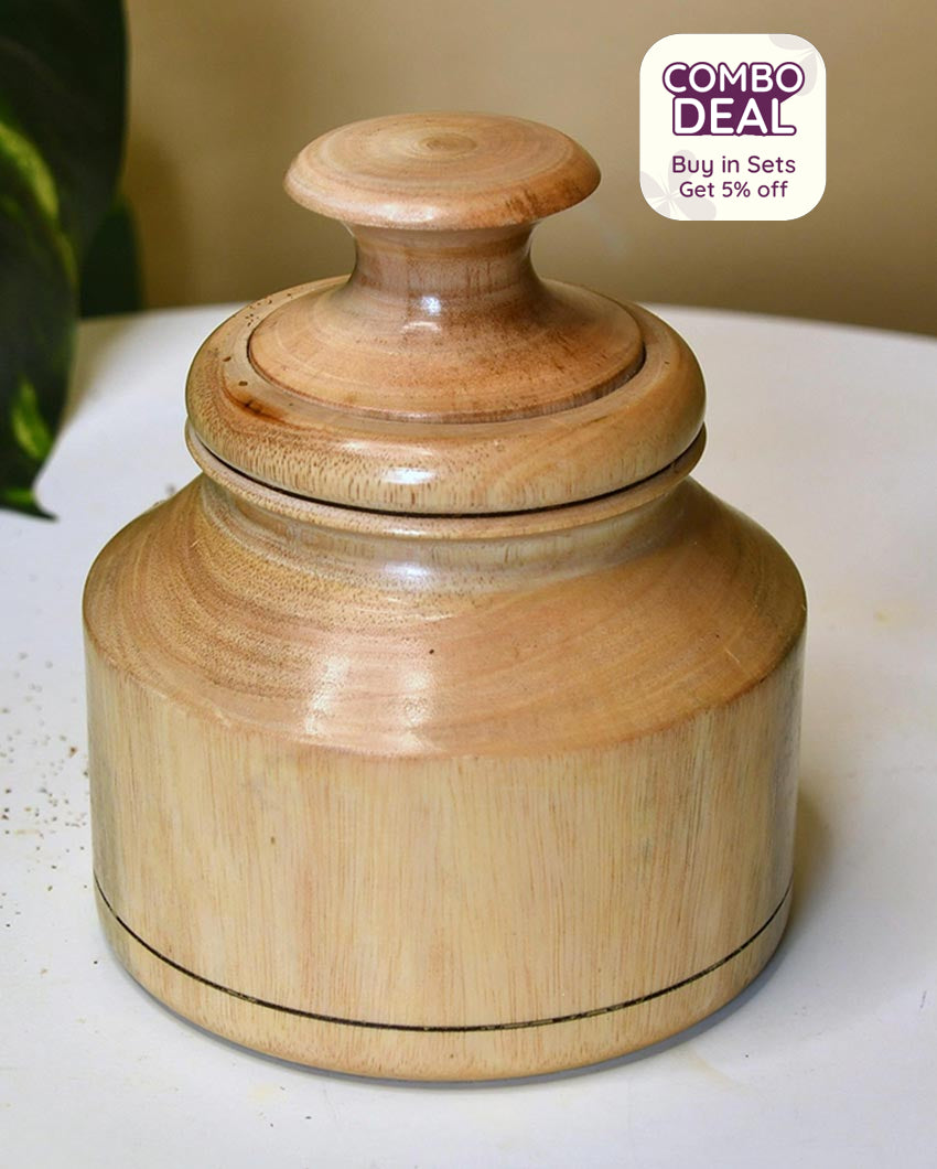 Premium Brown Wooden Organizer Storage Jar With Lid | 5 x 5 inches