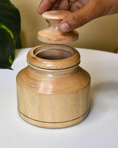 Premium Brown Wooden Organizer Storage Jar With Lid | 5 x 5 inches