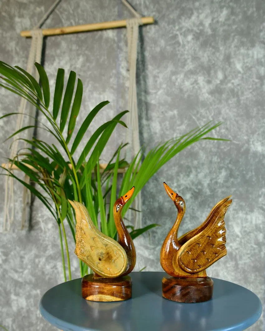 Handcarved Wooden Swan | Set Of 2