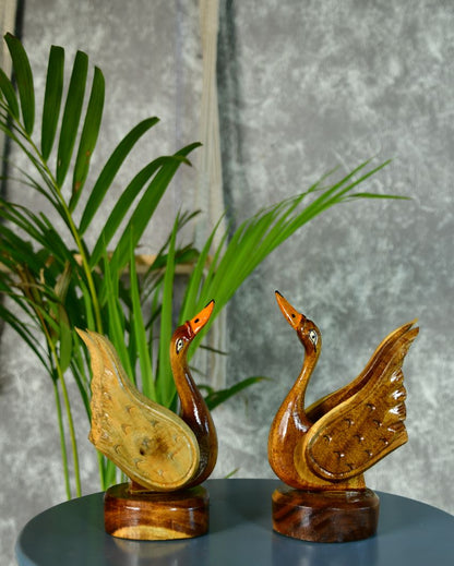 Handcarved Wooden Swan | Set Of 2