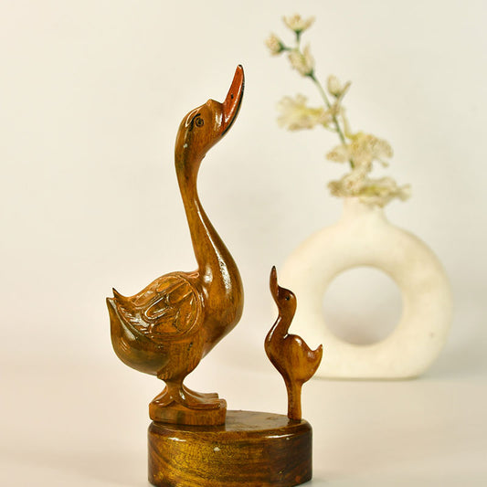 The Mama and Baby Duck Wooden Showpiece Default Title