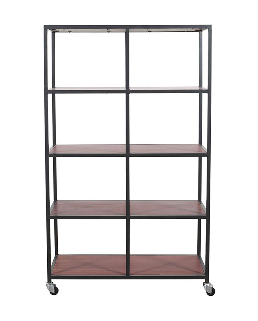 Elegant Design Brown Shade Multipurpose Bookself with Wheels | 35 x 16 x 59 inches