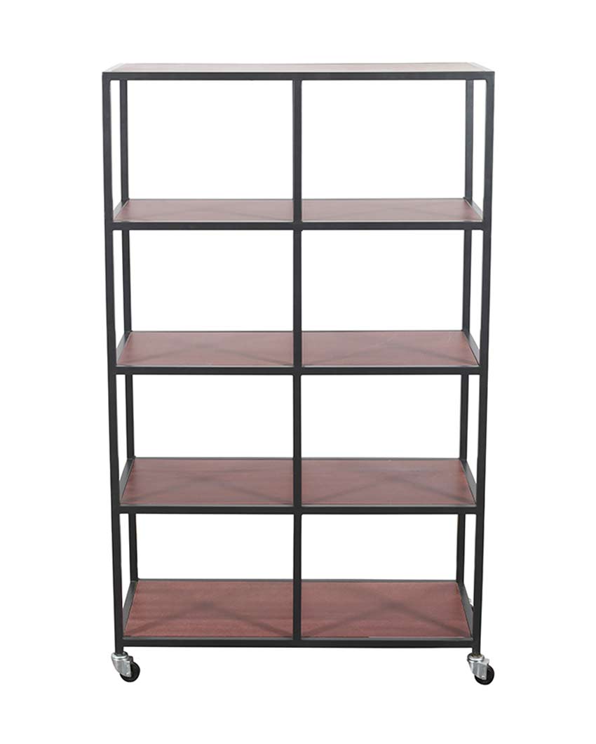 Elegant Design Brown Shade Multipurpose Bookself with Wheels | 35 x 16 x 59 inches