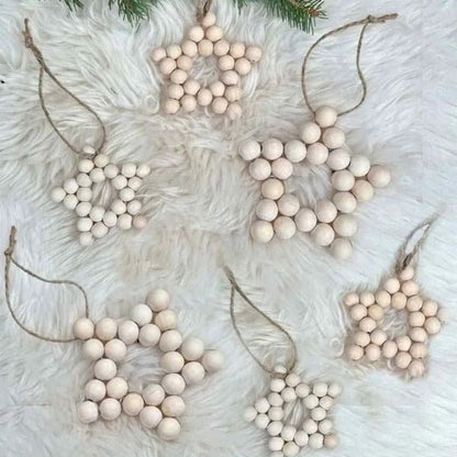 Wooden Bead Star Christmas Ornaments | Set of 6