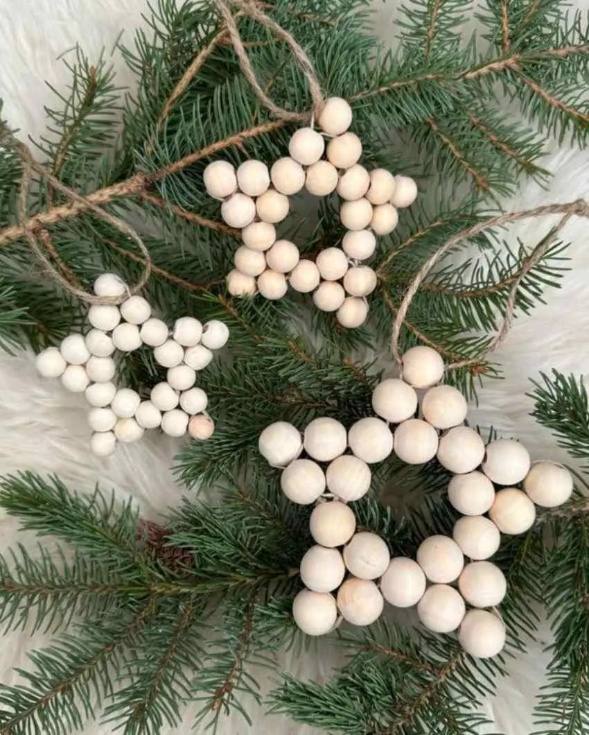 Wooden Bead Star Christmas Ornaments | Set of 6