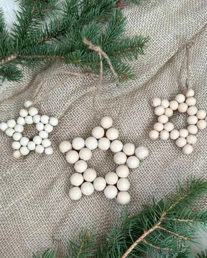 Wooden Bead Star Christmas Ornaments | Set of 6