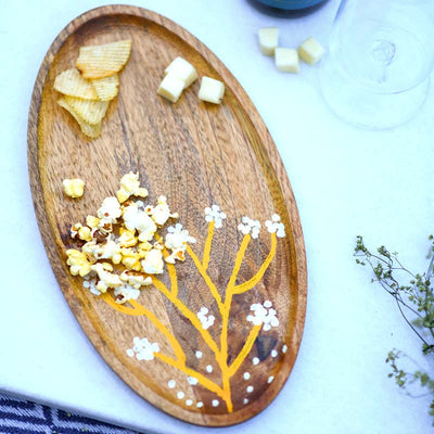 Yellow Branch Oval Mango Wood Snack Platter Default Title