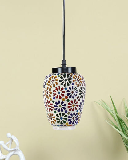 Multicolor Floral Design Mosaic Glass Hanging Lamp | 4 x 20 inches