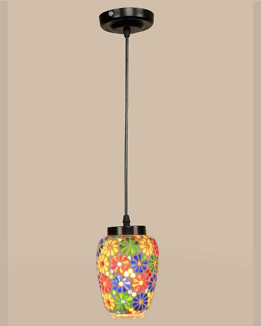 Multicolor Floral Design Mosaic Glass Hanging Lamp | 4 x 20 inches