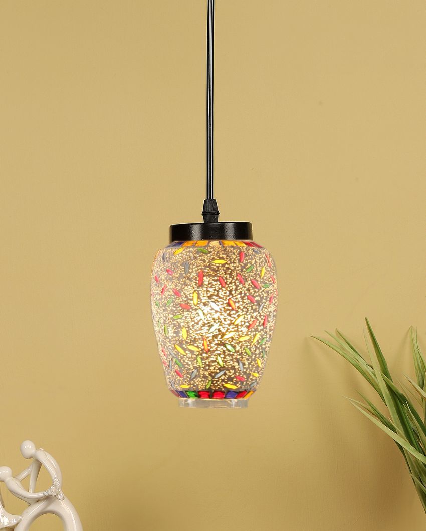 Colorful Traditional Mosaic Glass Hanging Lamp | 4 x 20 inches