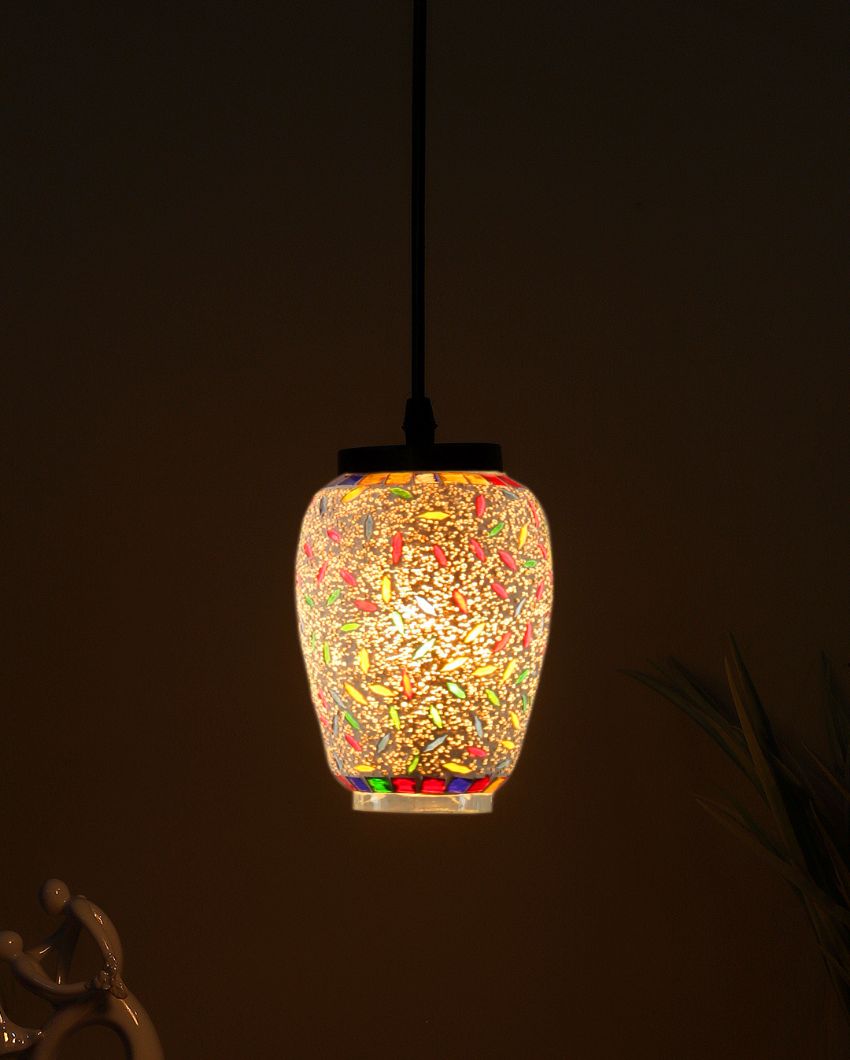 Colorful Traditional Mosaic Glass Hanging Lamp | 4 x 20 inches