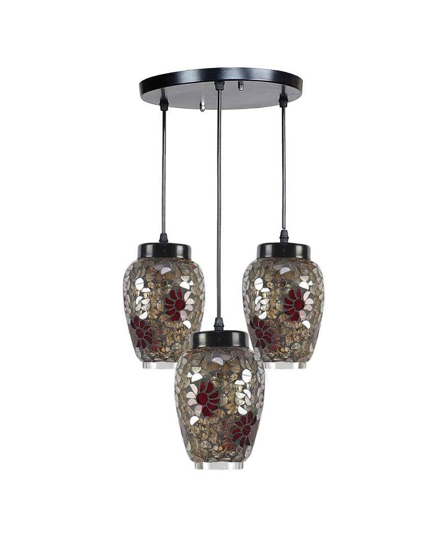 Multicolor Cluster Flower Mosaic Glass Three Hanging Lamps With Base | 10 x 20 inches