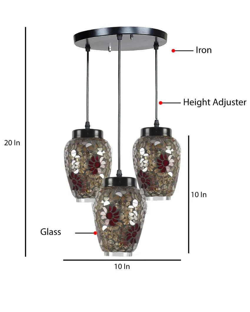 Multicolor Cluster Flower Mosaic Glass Three Hanging Lamps With Base | 10 x 20 inches