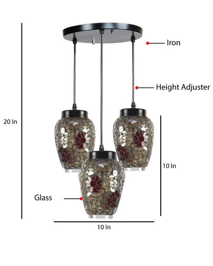 Multicolor Cluster Flower Mosaic Glass Three Hanging Lamps With Base | 10 x 20 inches