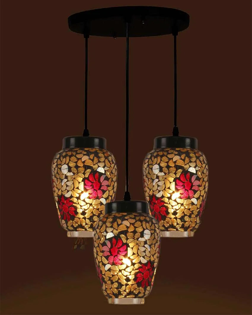 Cluster Flower Mosaic Glass Three Hanging Lamps With Base | 10 x 20 inches