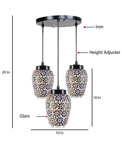 Dazzle Cluster Multicolor Mosaic Glass Three Hanging Lamps With Base | 10 x 20 inches