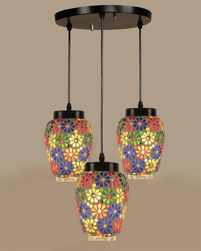 Dazzle Cluster Mosaic Glass Three Hanging Lamps With Base | 10 x 20 inches