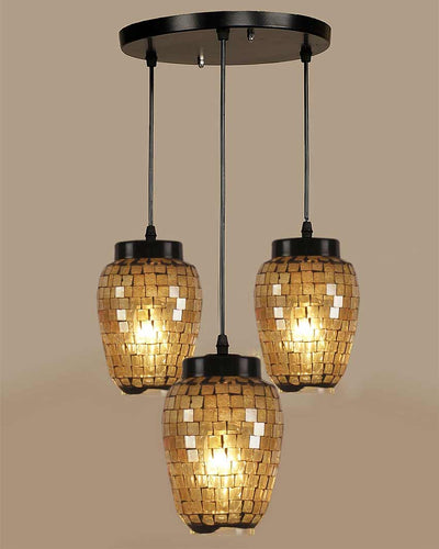 Cluster Golden Shine Mosaic Glass Three Hanging Lamps | 10 x 20 inches