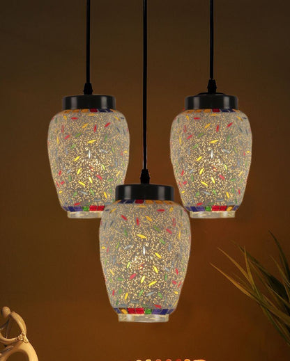 Traditional Design Cluster Multicolor Mosaic Glass Hanging Lamps | 10 x 20 inches