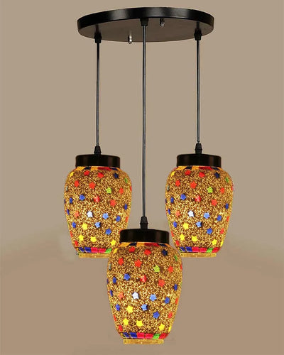 Twinkle Cluster Mosaic Glass Three Hanging Lamps With Base | 10 x 20 inches