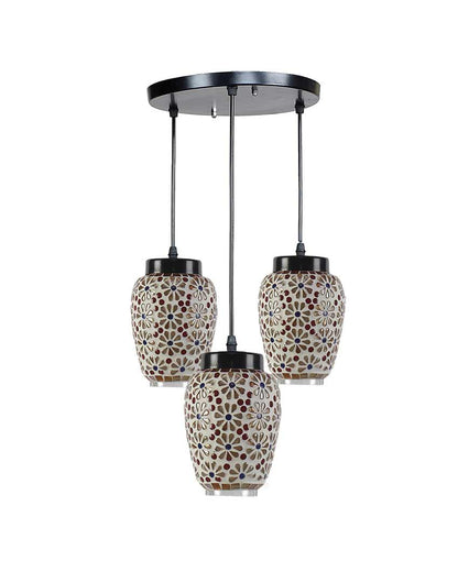 Cluster Multicolor Mosaic Glass Three Hanging Lamps With Base | 10 x 20 inches