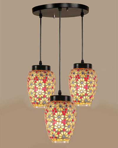 Cluster Mosaic Glass Three Hanging Lamps With Base | 10 x 20 inches