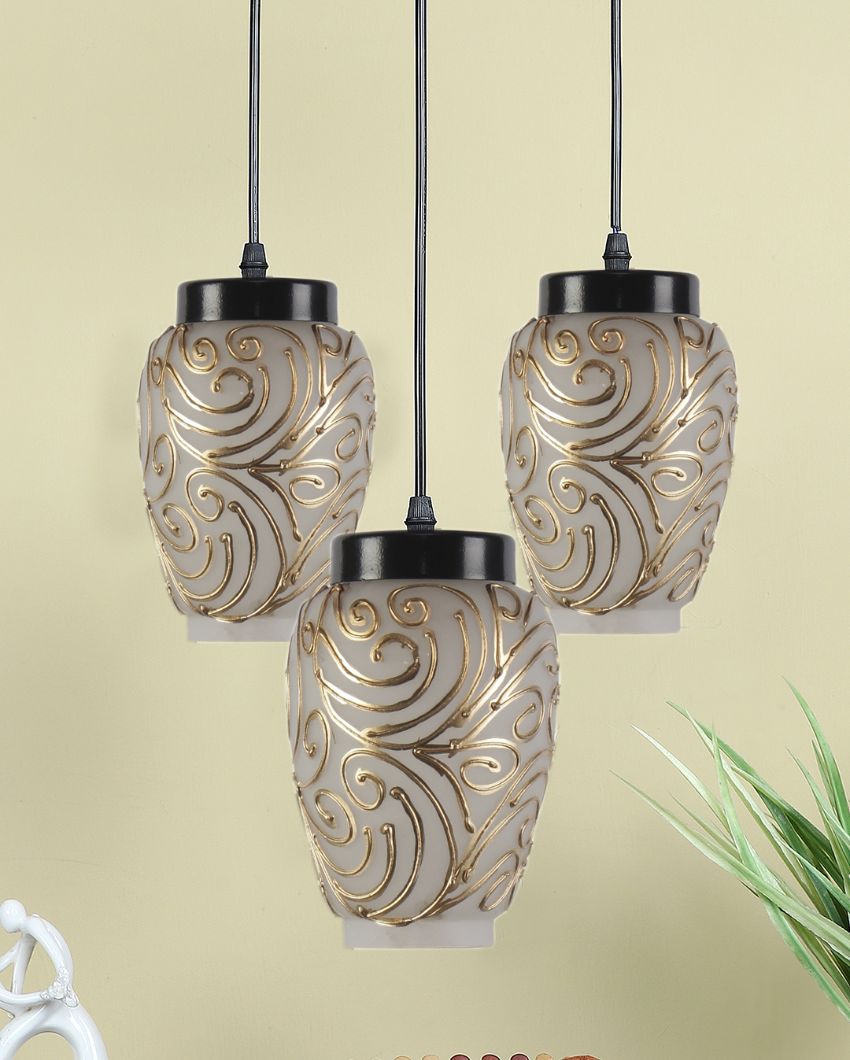 Golden Bunches Cluster Mosaic Glass Three Hanging Lamps With Base | 10 x 20 inches