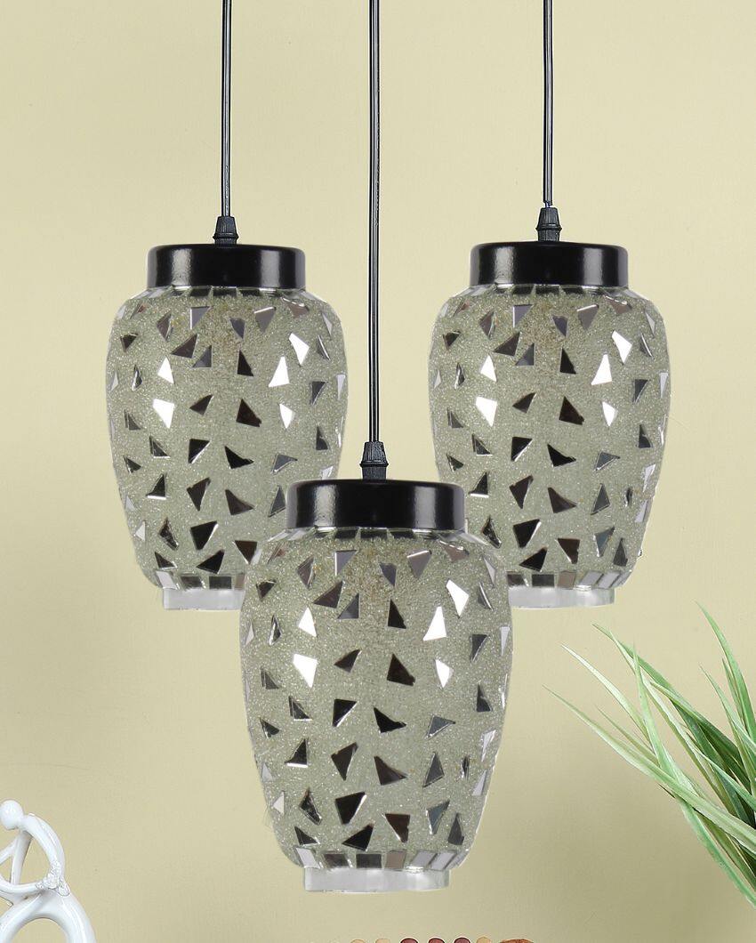 Glint Cluster Multicolor Mosaic Glass Three Hanging Lamps With Base | 10 x 20 inches