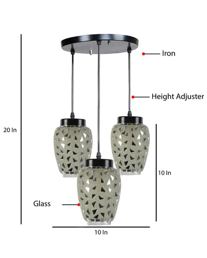 Glint Cluster Multicolor Mosaic Glass Three Hanging Lamps With Base | 10 x 20 inches
