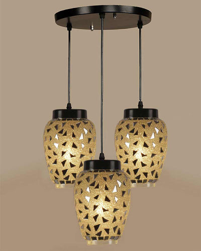 Glint Cluster Mosaic Glass Three Hanging Lamps With Base | 10 x 20 inches