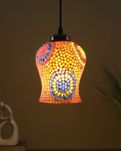 Classic Style Multicolor Mosaic Glass Hanging Lamp | 4.5 x 20 inches