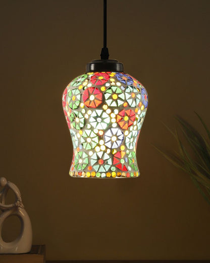 Multicolor Blossoms Mosaic Glass Hanging Lamp | 4.5 x 20 inches